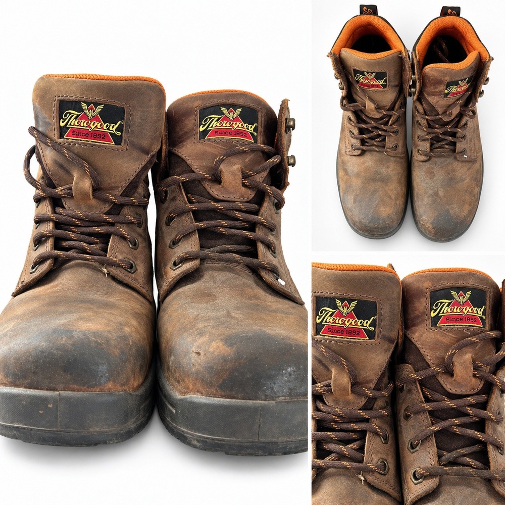 Thorogood Mens 9.5W Brown Leather Waterproof Safety Toe Work Boots
